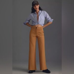 New Anthropologie Sz 12P Linen The Naomi Ponte Wide-Leg Flare Pants by Maeve